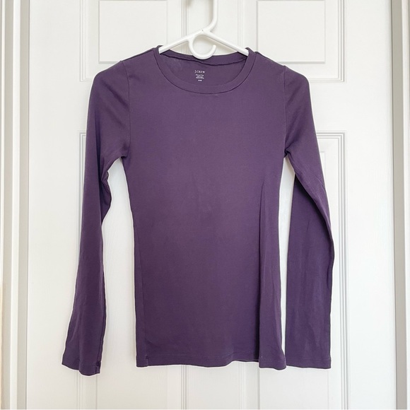 J. Crew Tops - J.Crew Long Sleeve Cotton Crewneck Perfect Fit Tee Plum Small